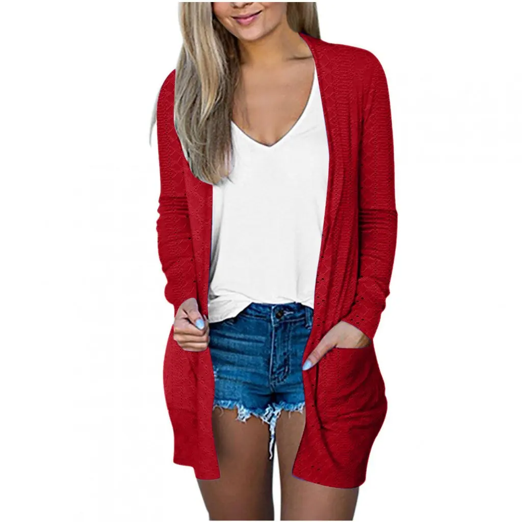 

Ladies Solid Color Pocket Cardigan Long Sleeve Coat Style for Europe And United States