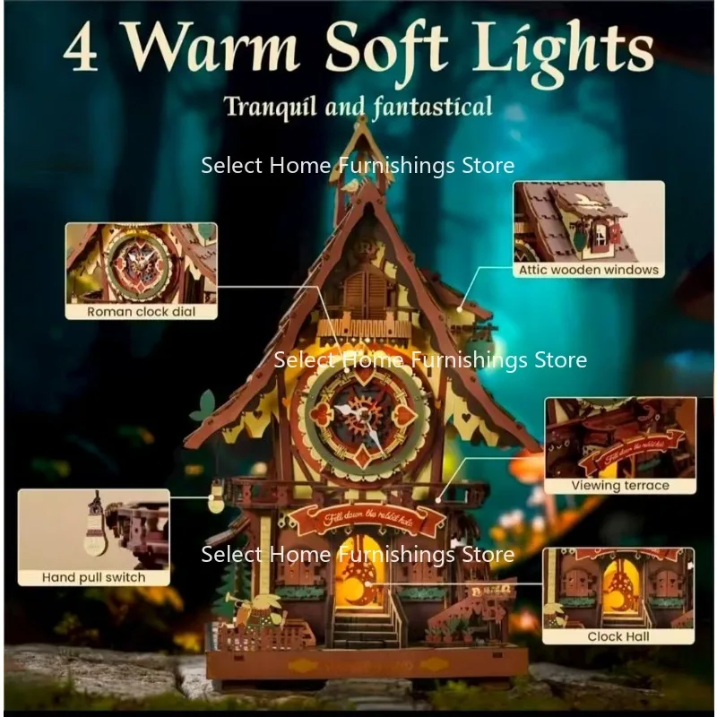 Suitable for Handmade Birthday Gifts of Bird Clocks, Creative Wood Assembly, 3D Building Block Decoration Models