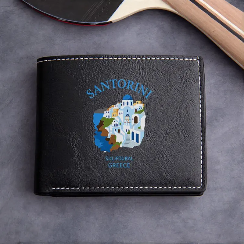 DOMPET KULIT PU SANTORINI GRIECE DESAIN MINIMALIS UNTUK PRIA DAN WANITA RINGAN TAHAN LAMA UNTUK PENGGUNAAN SEHARI-HARI AKSESORIS FASHION