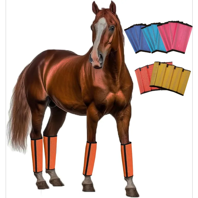 4 قطع من أحذية الذبابة الاحترافية للحصان، أغطية أرجل شبكية قابلة للتنفس مع أشرطة غير قابلة للانزلاق، للمراعي والحماية المستقرة