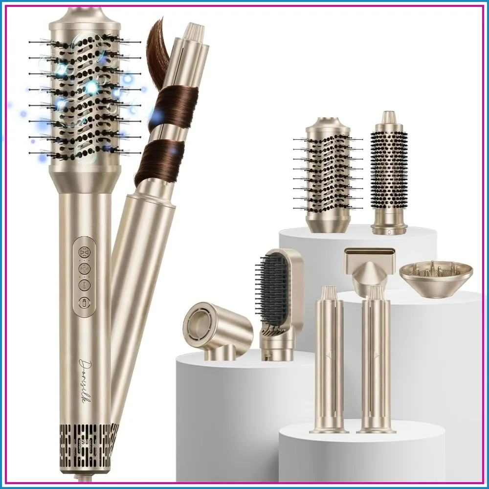 8 in 1 Hair Styler & Dryer Brush 110,000 RPM High-Speed Hot Air Auto Wrap Curlers Frizz-Free Ionic Straightening Curling Volumizing Fast Drying