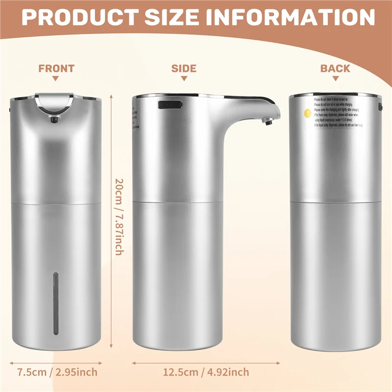 ABGR-ソープディスペンサー 自動 - タッチレス USB 充電式電動泡ソープディスペンサー 調節可能 防水 450 ML