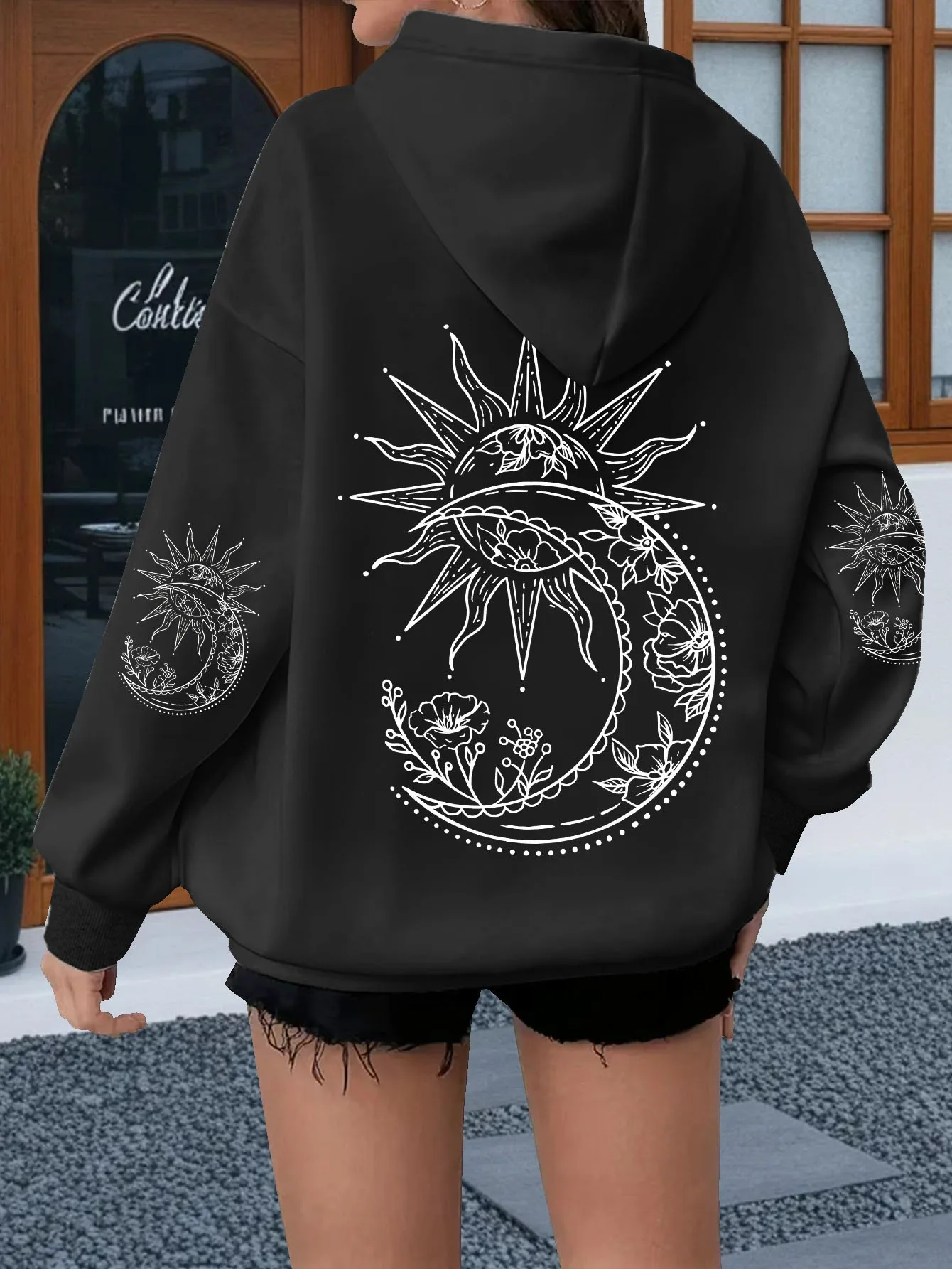 Women Flowers and The Sun Print Hoodie Unisex Autumn Winter Fleece Oversized Hooded Everyday Outdoors Hoodie for Any Occasion view 4