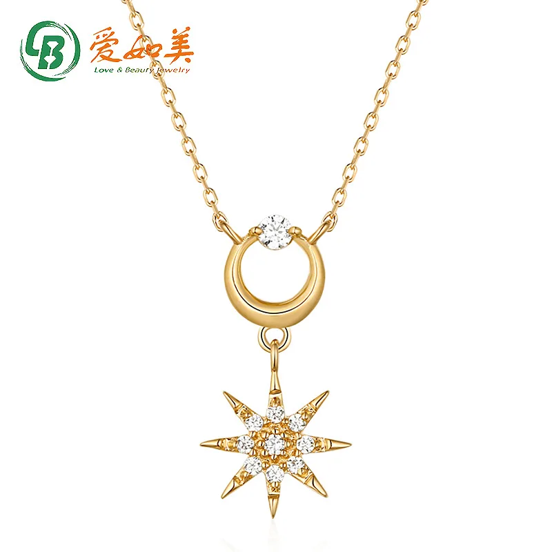 

14k Gold Light Luxury Necklace, Actress's Moon Collarbone Chain, Hexagonal Star, High-end Feeling, Rose Gold