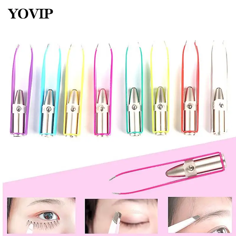 LED Illuminated Eyebrow Clip Non-Slip Eyebrow Tweezers Clipper Trimming Hair