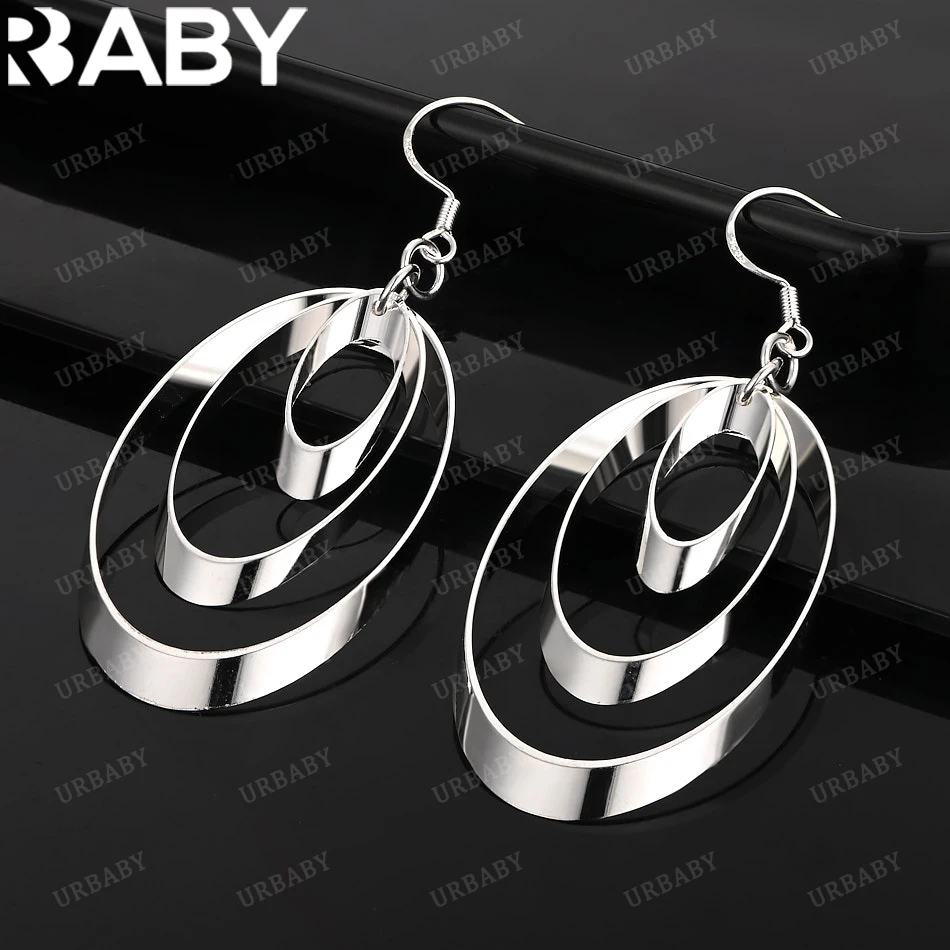 

URBABY 925 Sterling Silver Earrings Triple Ellipse Drop Earrings For Women Jewelry Fashion Party and Daily Wear