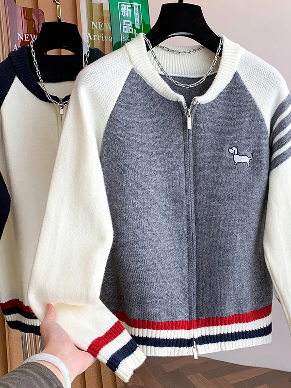 

Женский вязаный свитер большого размера на молнии в полоску, цветная блузка, бейсбольная куртка, повседневный свободный крой, зимний длинный све, круглый Ne