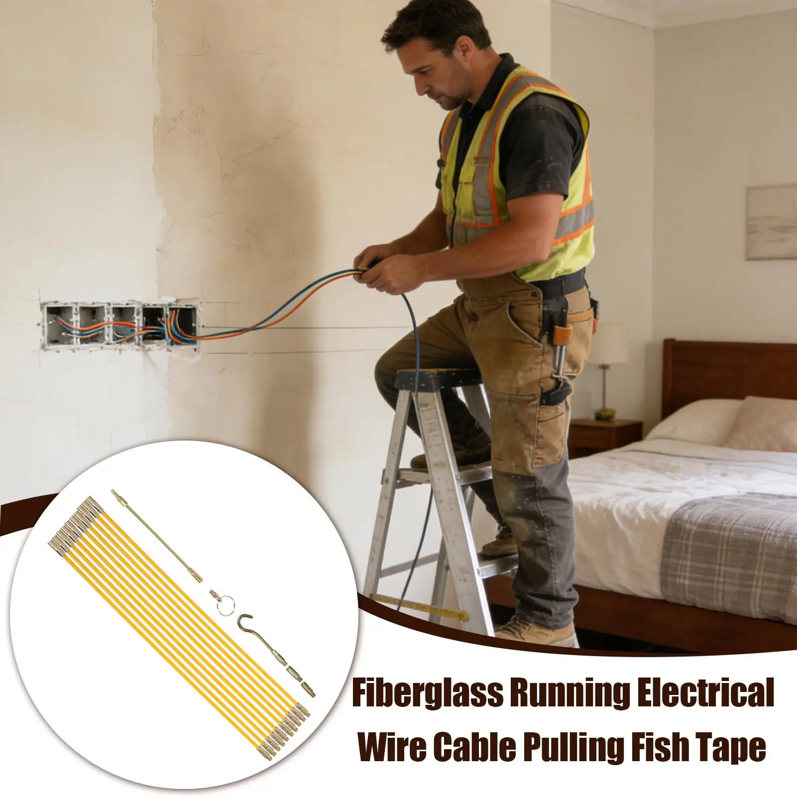 

Fiberglass Wire Pull Rods Electrical Threader Wand Accessories Fiberglass Wire Running Kit For Wall Wiring Duct Indoor Outdoor