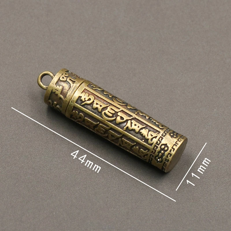 Hollow Brass Buddha Bottle Sutra Cylinder Pendant Keychain Necklace Jewelry Handmade Vintage Pill Box Container Bottle Keychains