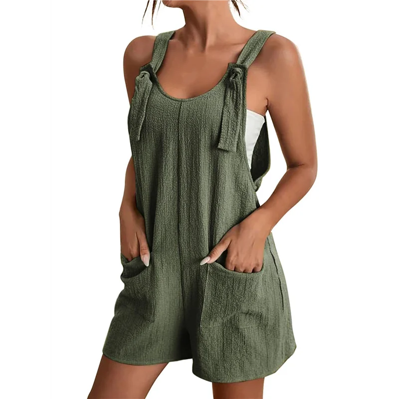 A83F-Mono corto de moda de verano para mujer, monos informales sin mangas con bolsillos