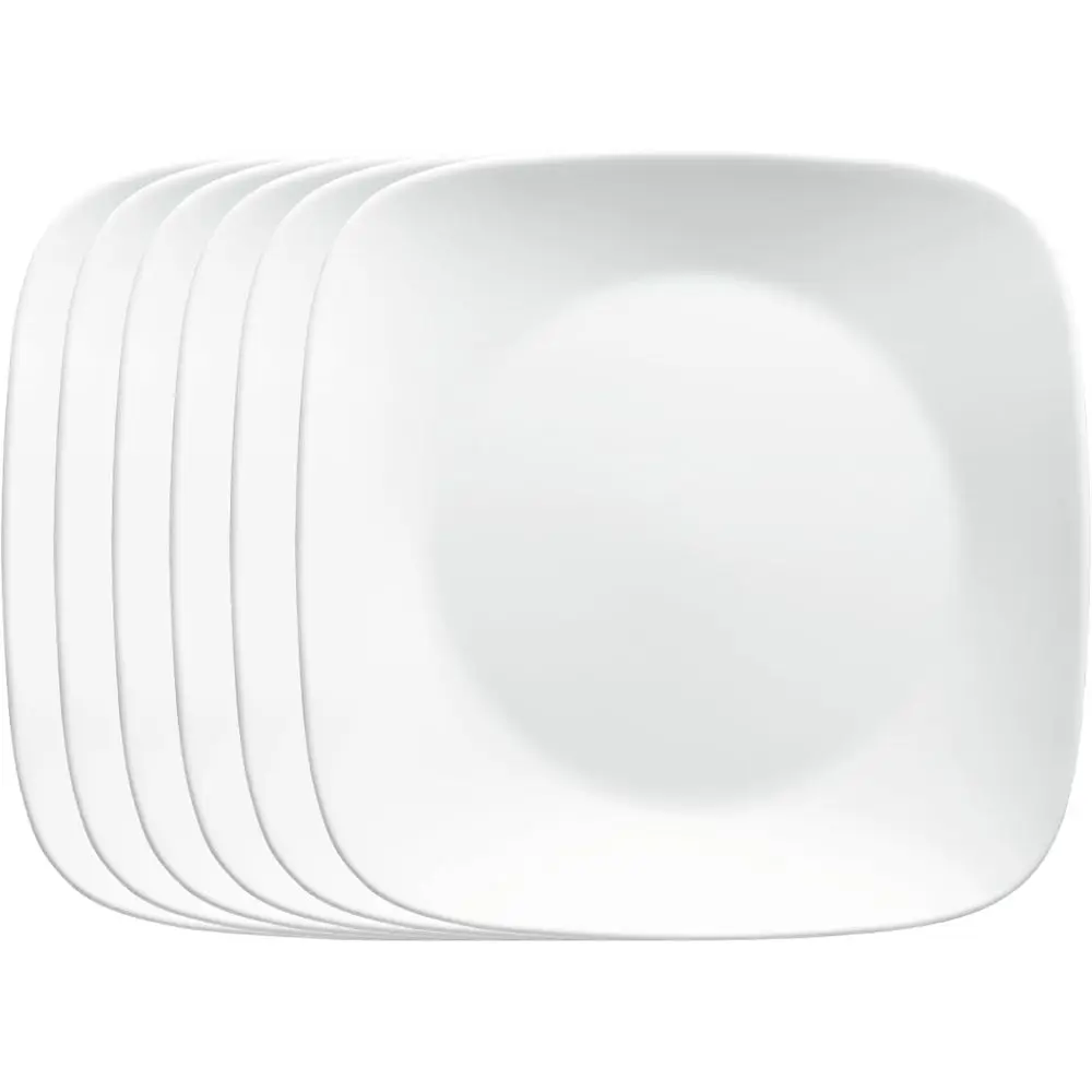 

Vitrelle 6-Piece Salad Plates Set, Triple Layer Glass and Chip Resistant, Lightweight Square 9-Inch Plates, White