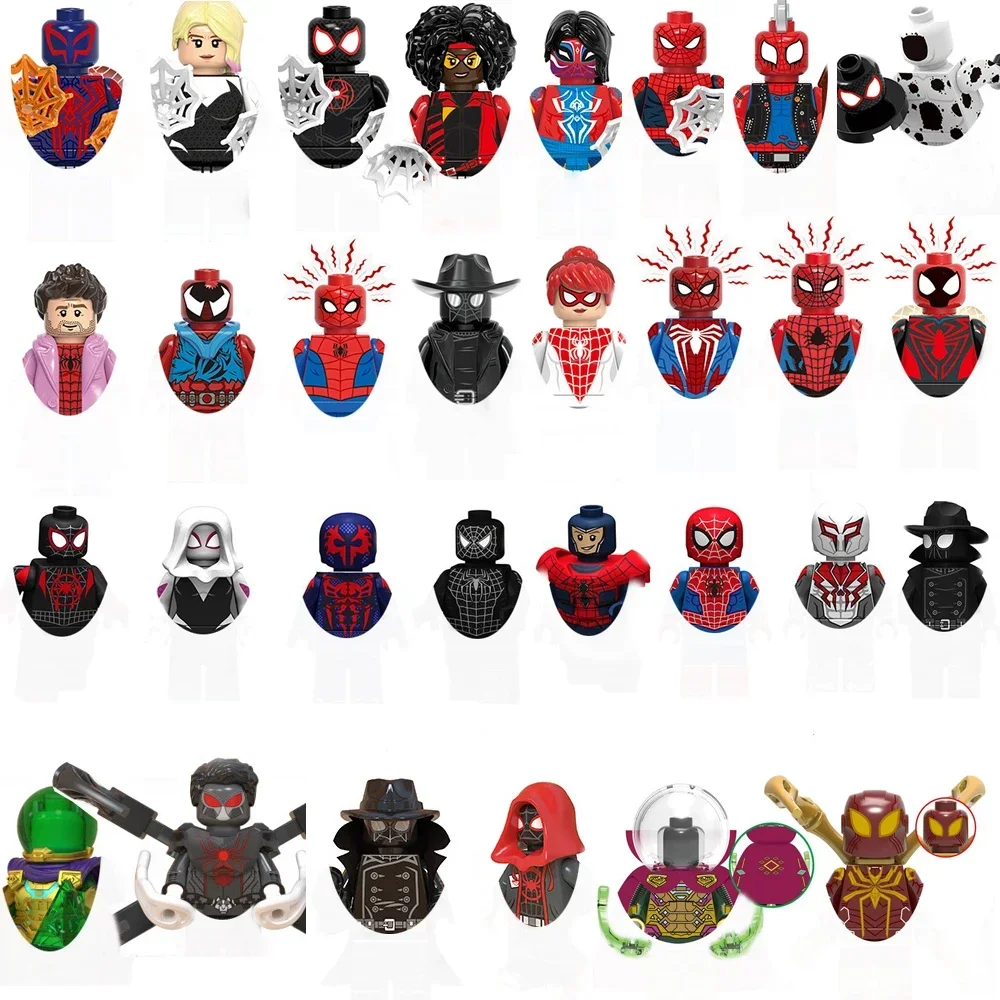 Blok Bangunan Figur Aksi Mini Marvel Hadiah Pesta Anak-anak Mainan Bata Parker Miles Morales Spiderman Iron Man Ant Man