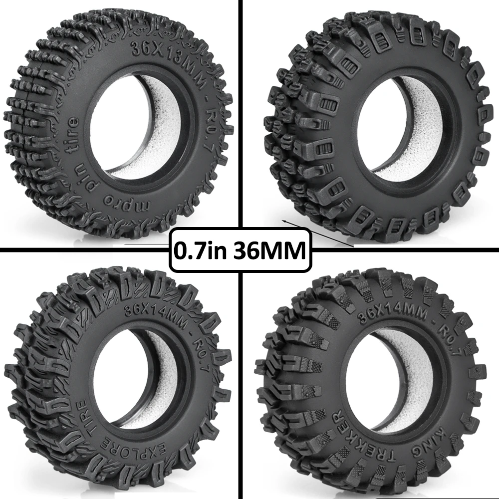0.7in 36mm 1/30 Rc Crawler Tires Soft Rubber All Terrain Tyres For 1/30 Rock Mud Car Axial Scx30 Ascent-32 Tires Upgrade Parts