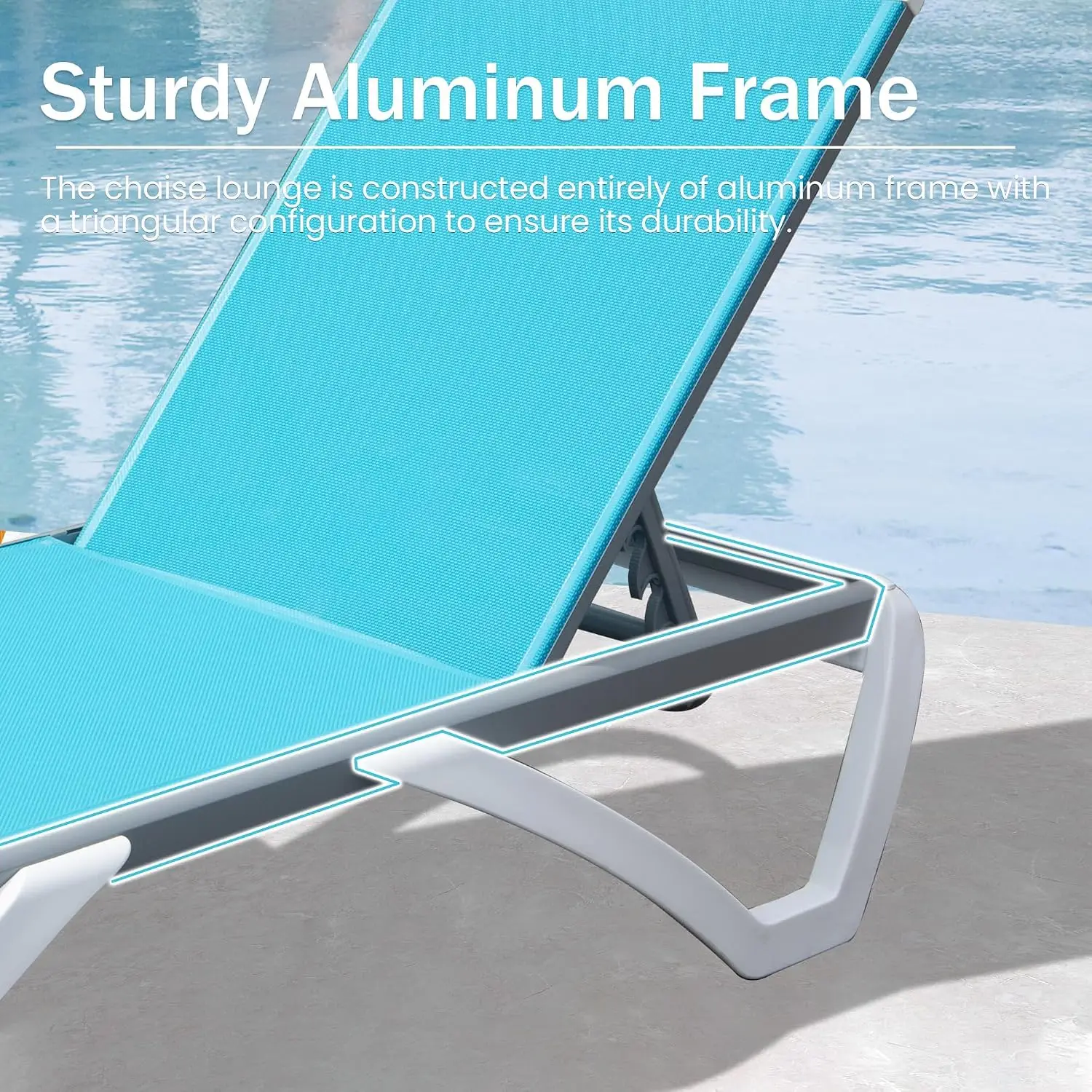 Turquoise Outdoor Patio Lounge Chair Set of 4, Poolside Recliner, Weather Resistant, Customized