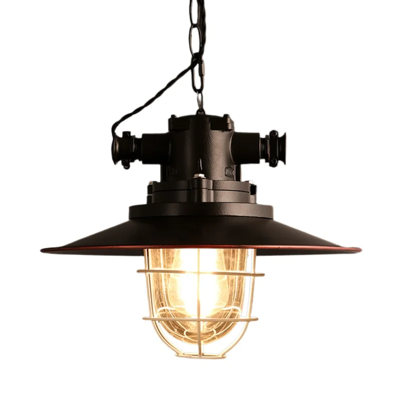 

American small iron cage wrought iron chandelier industrial style retro small black umbrella chandelier bar