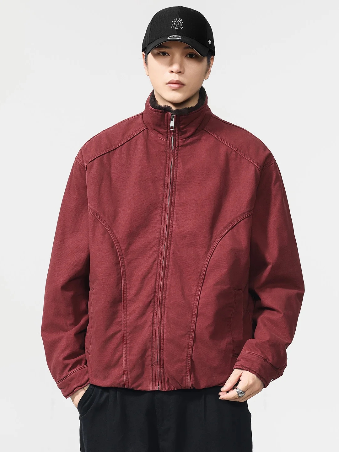

Thiened Pure Cotton Faux Mink Winter Jaet Men's Warmth Outerwear with Zipper Casual Sle Long Sve Coat for Daily Use