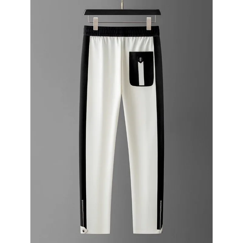 Men's Clothing high quality Trendy Fashion All-match Light Luxury Casual Stitching Color Contrast Slim-fit Straight Trousers