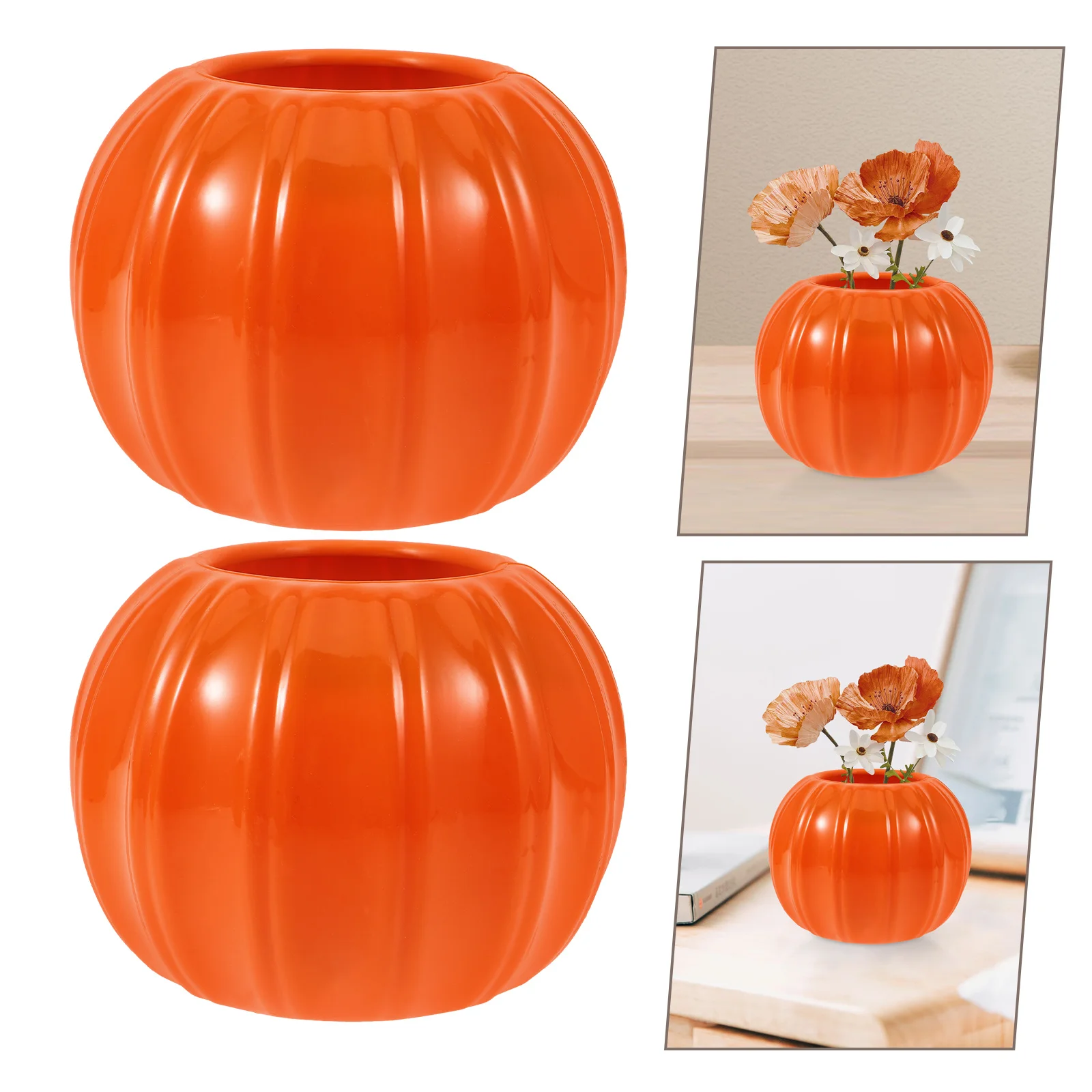 

2Pcs Rustic Pumpkin Vase Creative Dried Flower Display Pot Smooth Surface Easy Clean for Home Bedroom Decor Indoor Layout