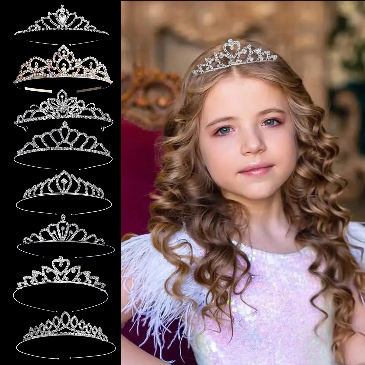 Children Crown Hair Comb Princess  Crystal Little Girl Hair Band Korean Girl Headwear Rhinestone Hair Accessories Birthday party