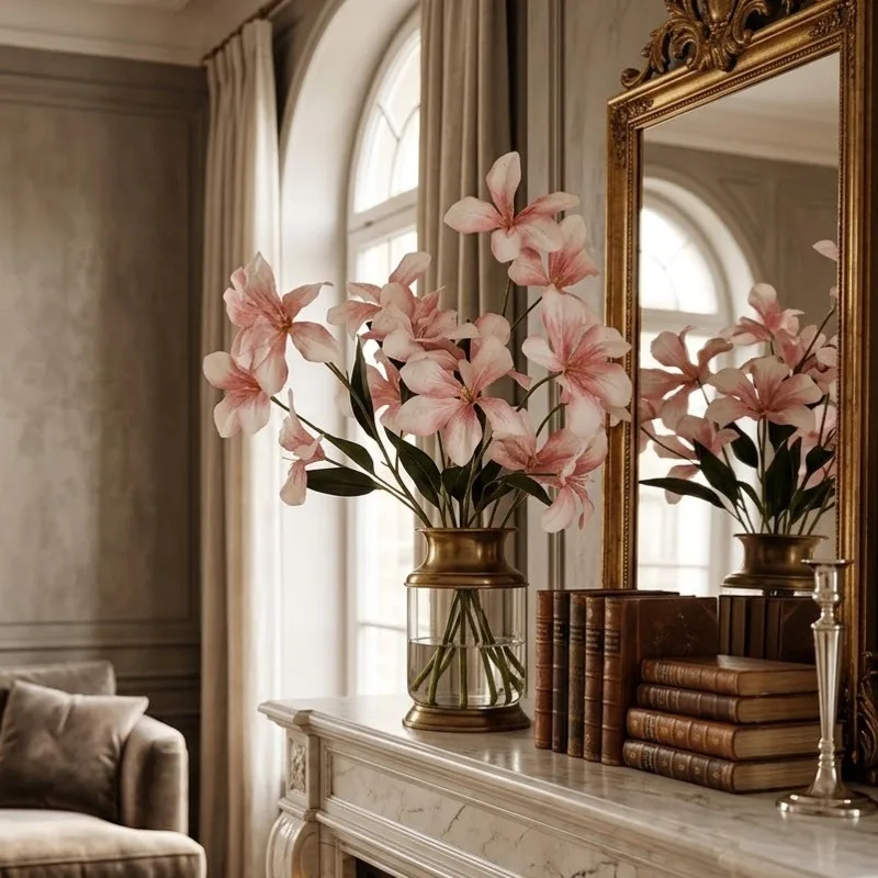 

20pcs Flame Orchid Oil Painting Faux Flower Realistic Living Room Centerpiece For Wedding Garden Backdrop Shop Window Display