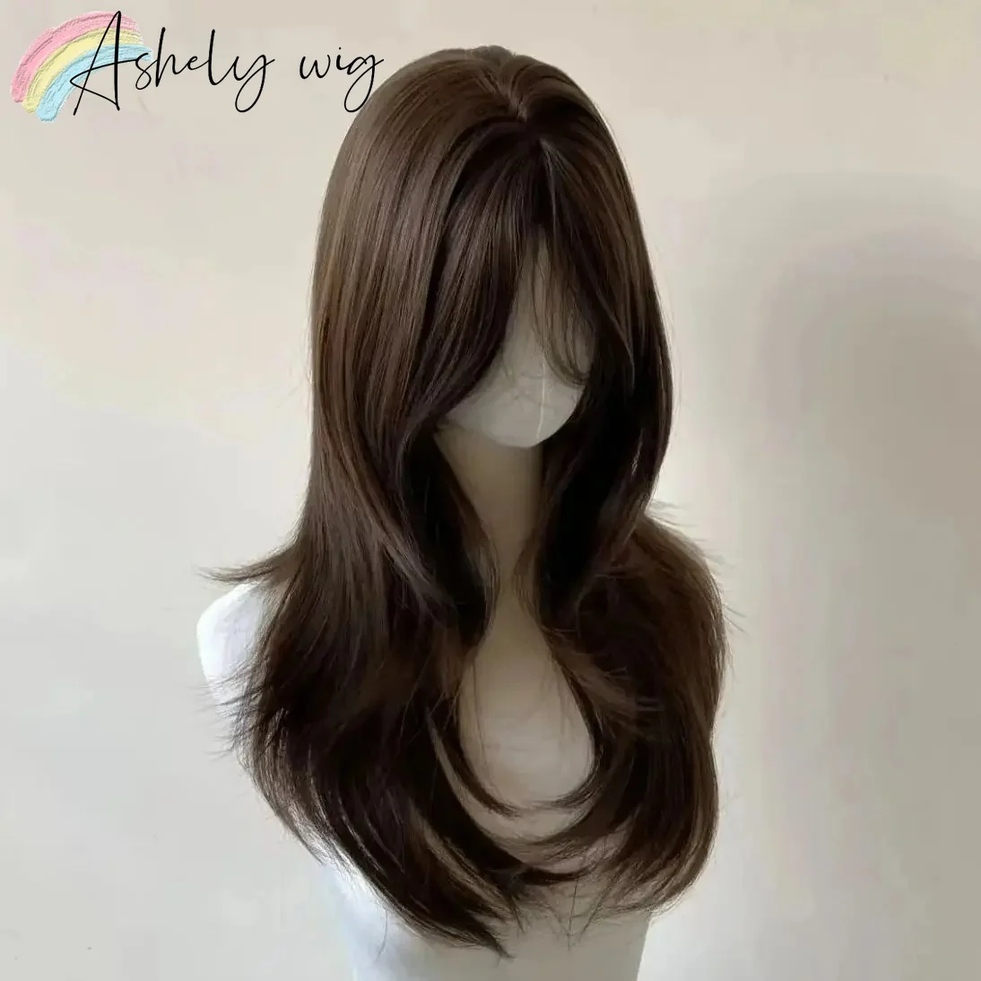 Ashley Brown pruik voor vrouwen, met hoofdband, body wave, synthetische pruiken met pony's, hoogwaardige haarpruik voor dagelijks gebruik.