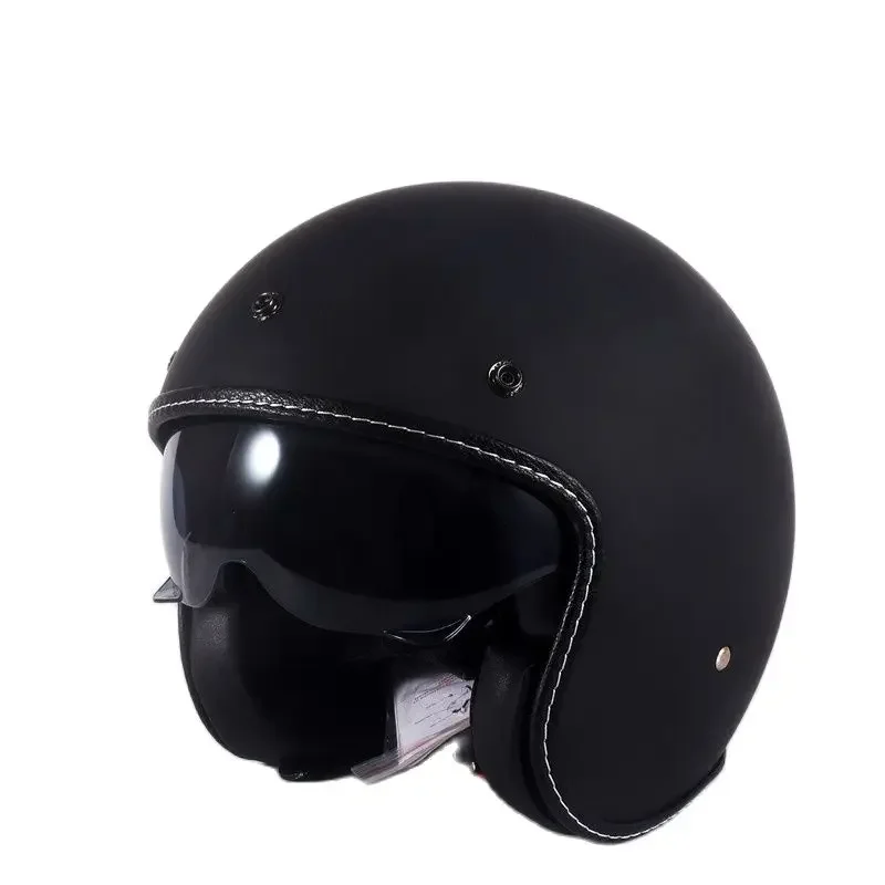 

Мотошлемы ECE Matte Black Vintage Open Face Half Helmets с внутренней линзой, одобренные DOT