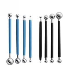 4pcs Sculpture Modeling Tools Clay Tools Dotting Sculpting Modeling ceramics Set Double-Ended Metal Ball Cake Decoration Tool