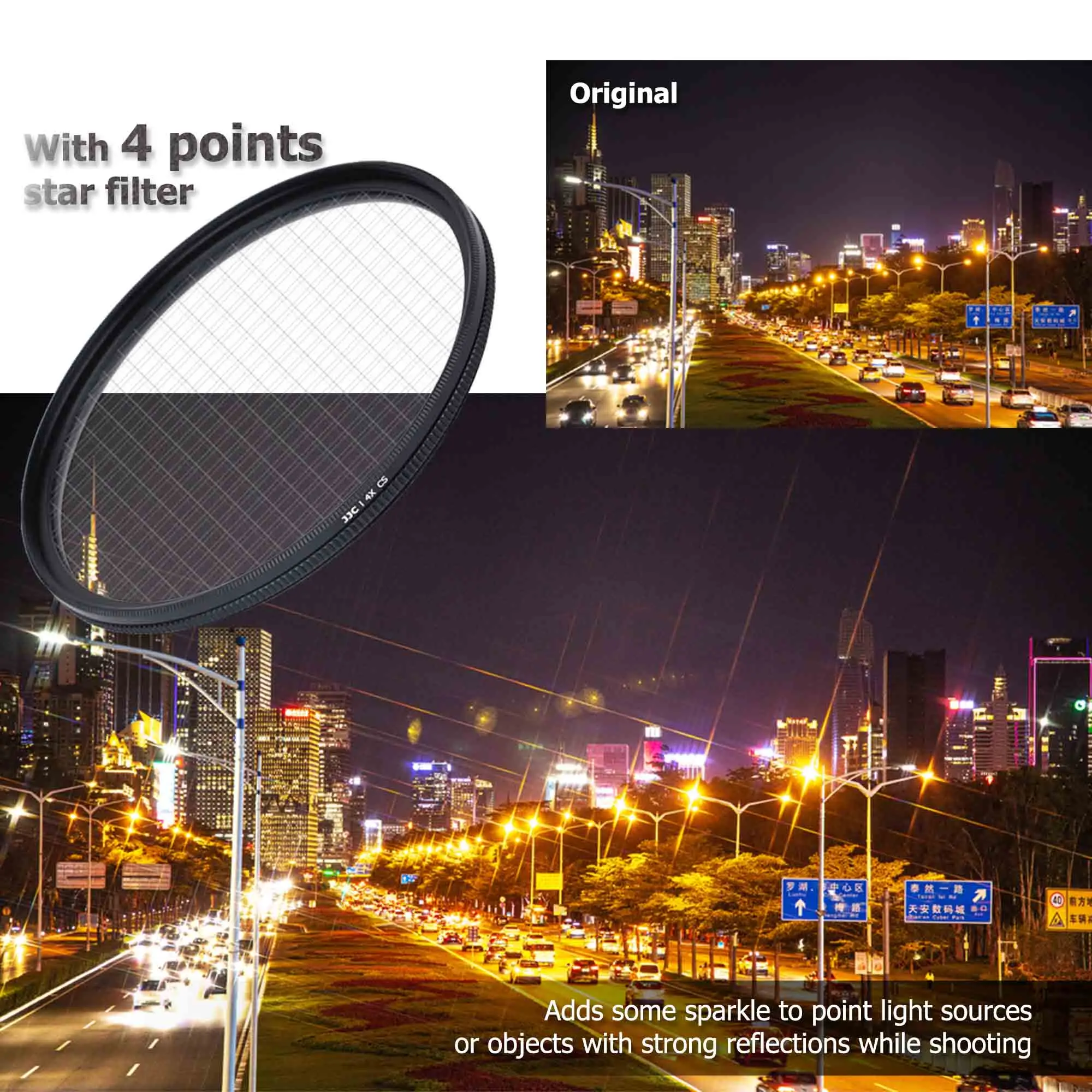 JJC Variable Star Filter Cross Screen Starburst Filter Kit 4 6 8 Lines for Canon Nikon Sony Olympus Pentax with Lens Filter Case