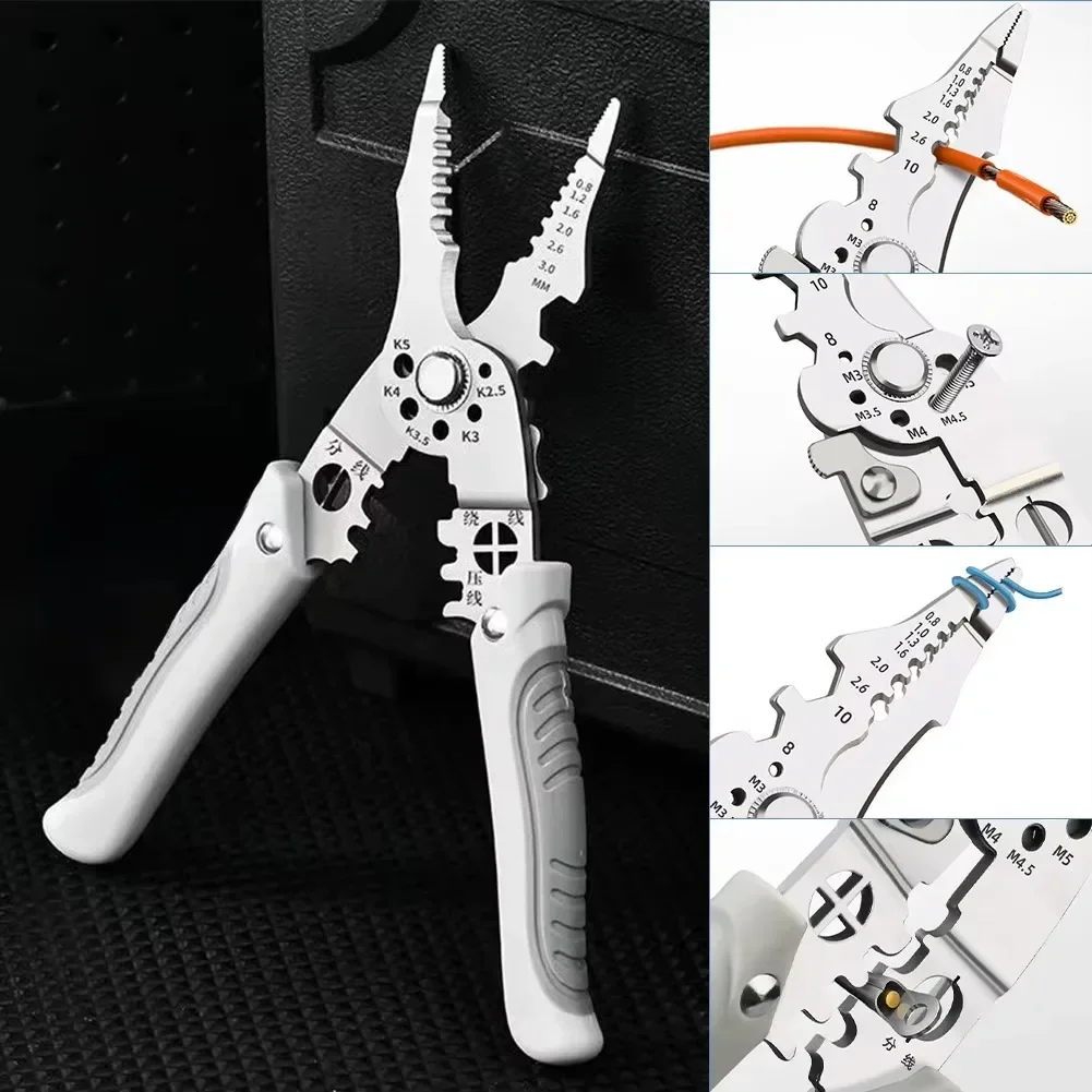 28 in 1 Electrician Pliers Multi Tool Wire Stripper Crimper Cutter Stainless Steel Electrical Repair Tool for Cable DIY Work