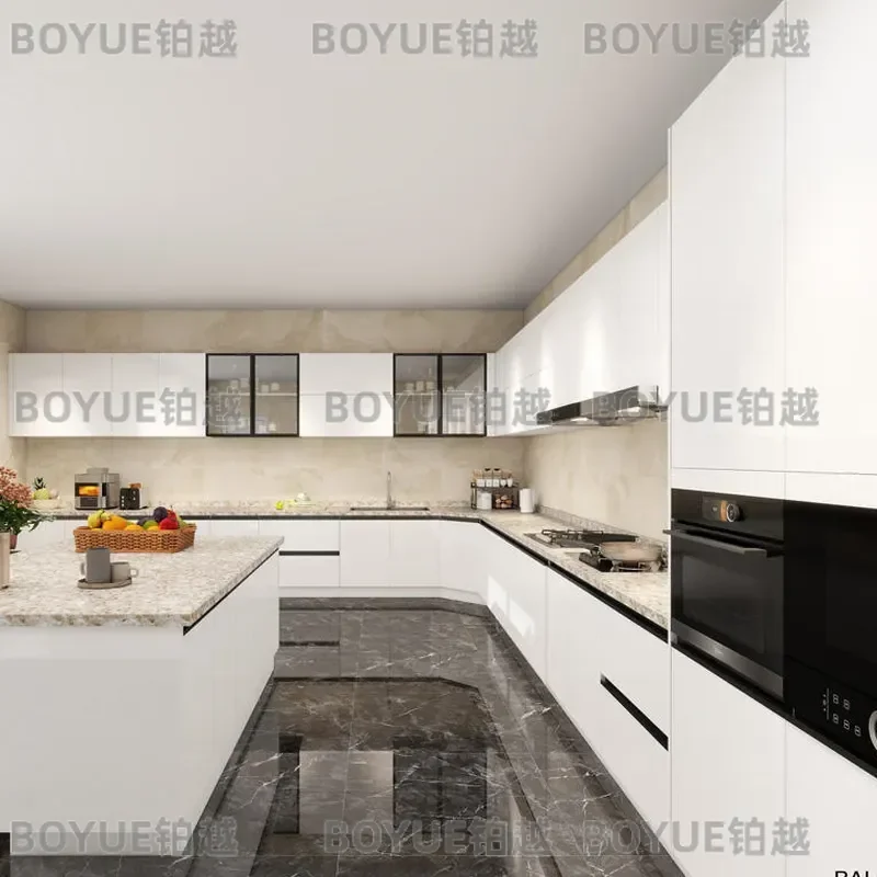 Custom Quartz Stone Countertop Kitchen Cabinet Set Wall Mounted Storage Cupboard Door Panel Modern Home Furniture Solution