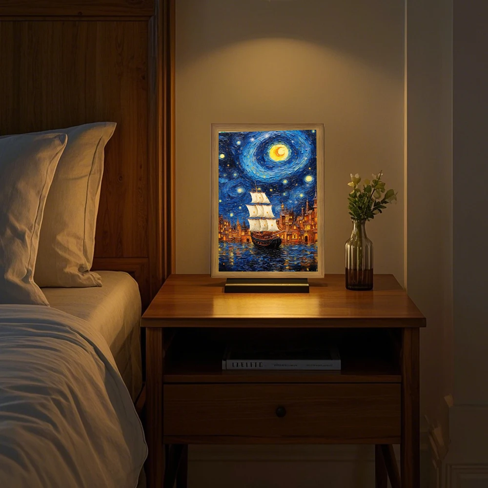 Led ضوء المصباح اللوحة إطار الصورة 2 في 1 مصابيح طاولة الحائط المصابيح أضواء الليل فان جوخ الفن مكتب Luces Decorativas هدايا المنزل #5