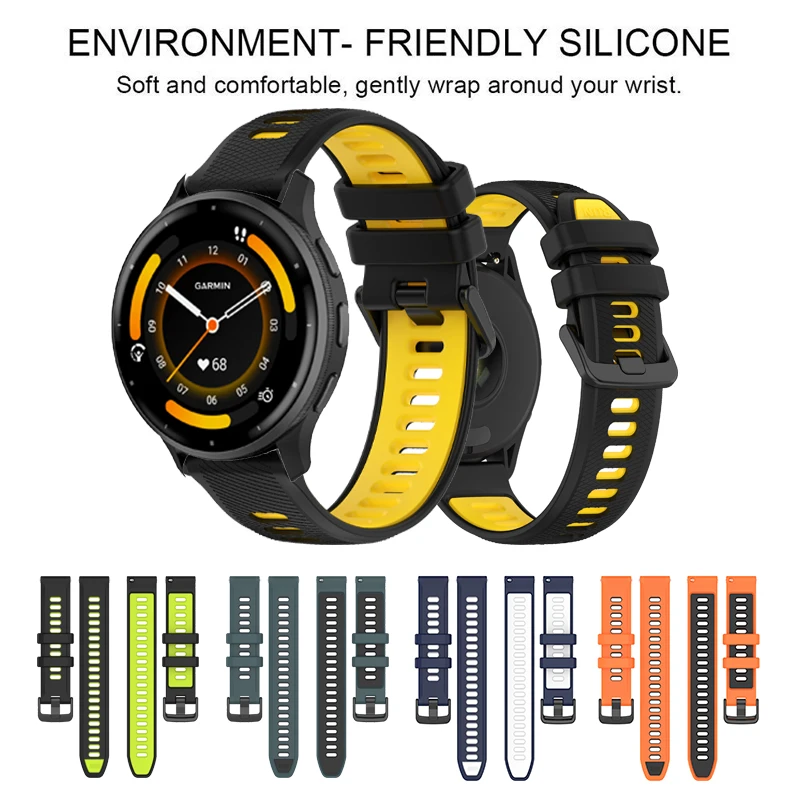 18 20 22mm Band Black Buckle Durable Silicone Strap For Garmin Venu 3 3s Sq 2 /Vivoactive 5 6/ 165 245 255 265 570 970 255s 265S