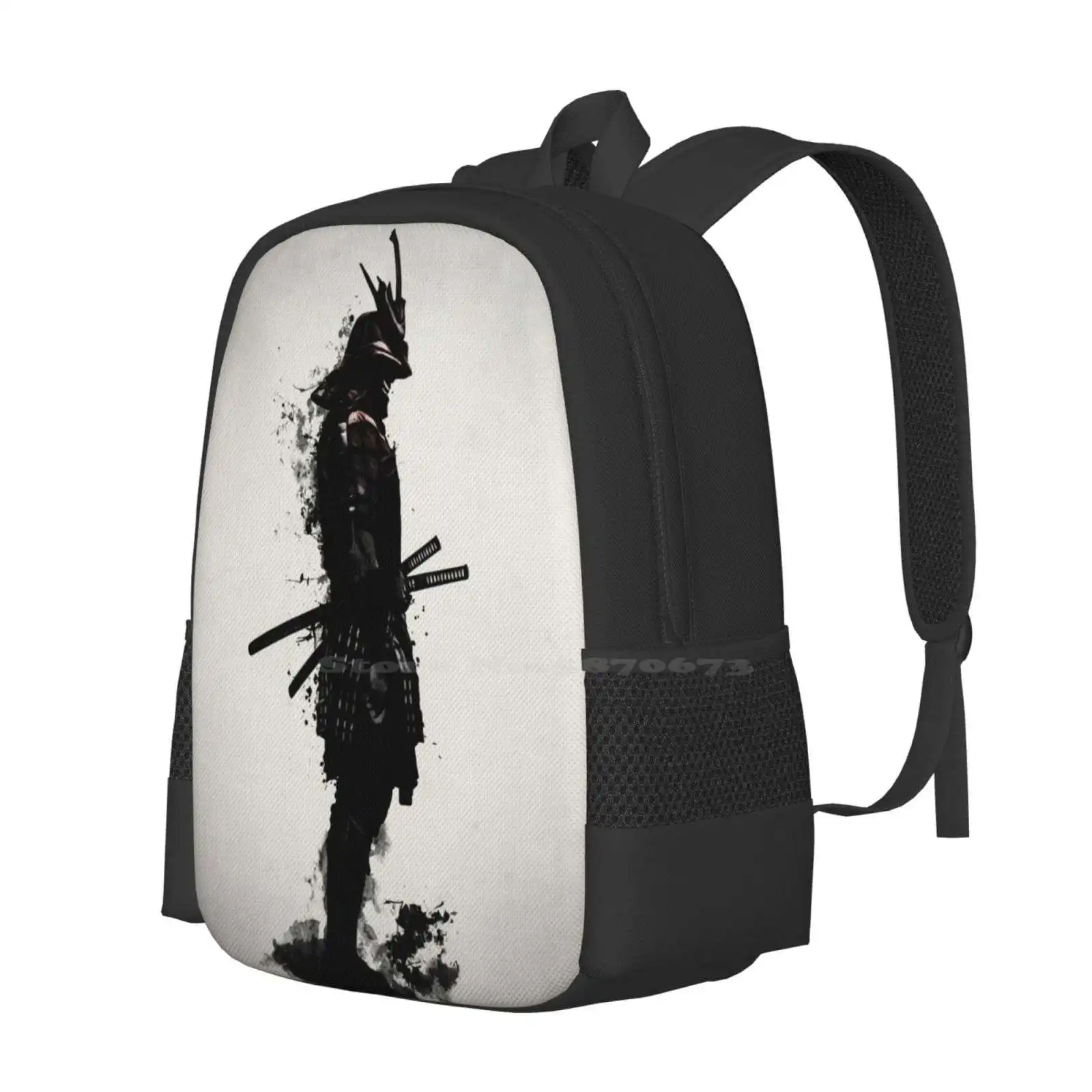 Armored Samurai Large Capacity School Backpack Laptop Bags Samurai Warrior Ronin Japanese Armor Sword Katana Spatter Ink Dark