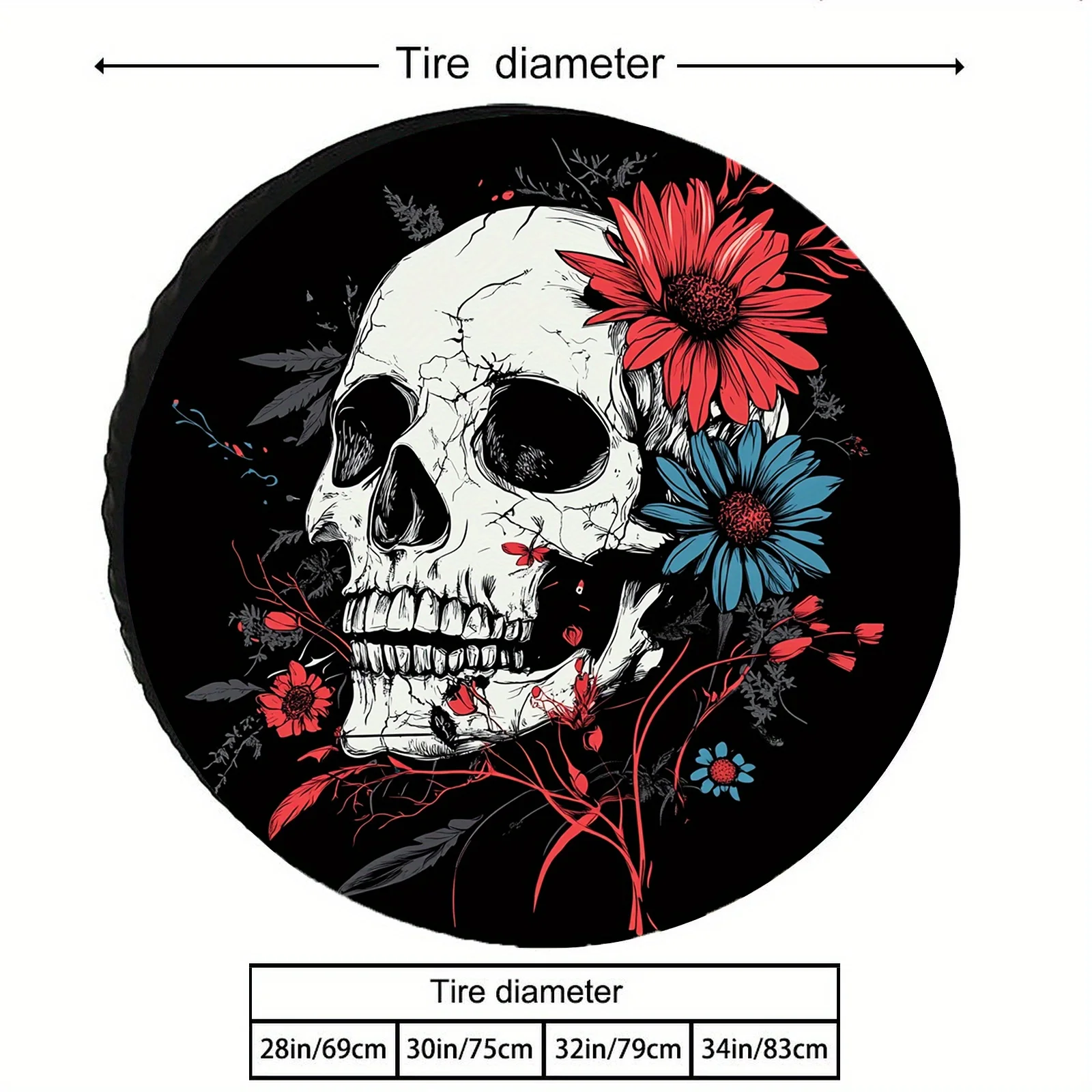Vibrant Skull & Floral Design Tire Cover - Dark Romantic Gothic Style, Easy Install, Fits All Vehicles, Stylish And Durable Car