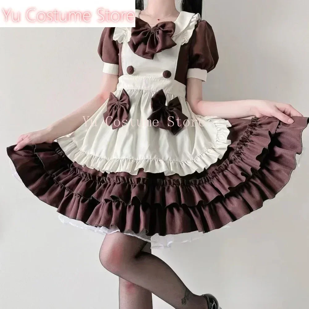 

Maid Dress Lovely Lolita Coffee Shop Maid Outfits Cosplay Uniforms Japanese Maiddress Brown Bow Short Sleeve Cupcake Dress