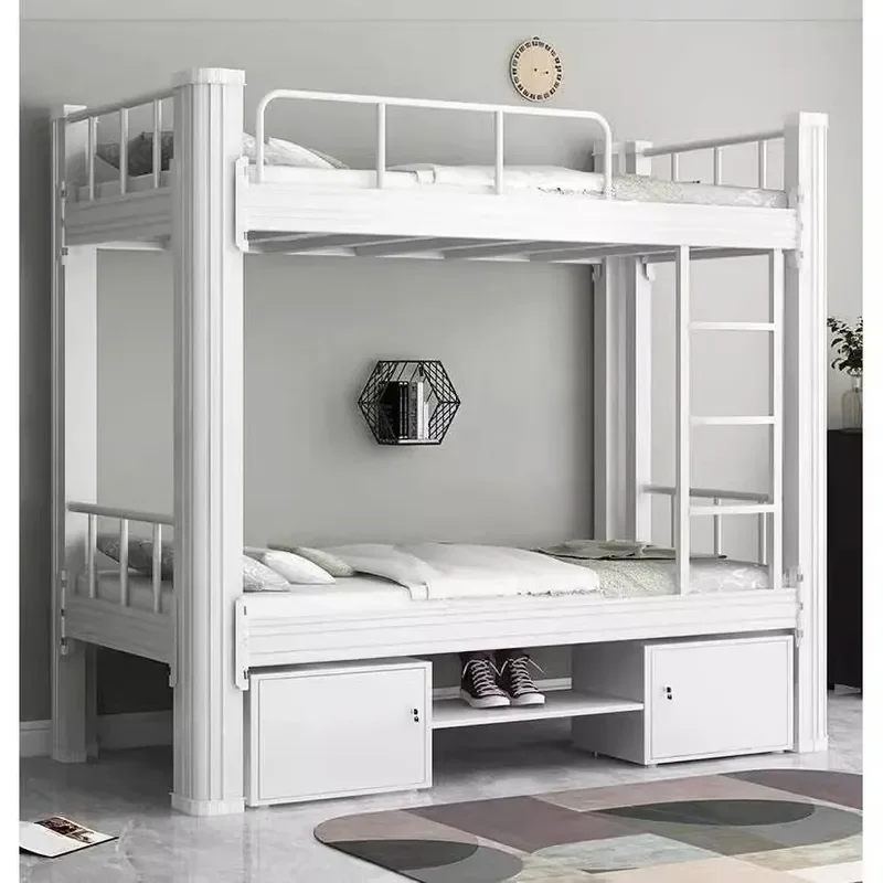 For Student Staff Dormitory Apartment Upper Lower Bunk Bed Iron Frame Single Double Wrought Iron Space Saving Sturdy Metal