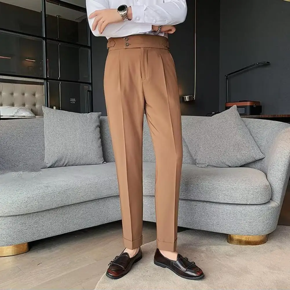 Straight-leg Trousers Men Pants Classic Men's Office Trousers Slim Fit High Waist Vintage Pockets for Formal Business Style