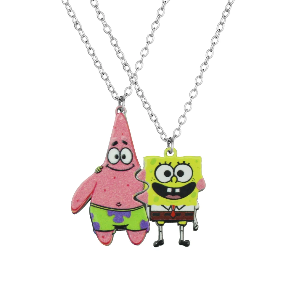 Fashion Best Friends Love Couple Pendant Necklace Cartoon SpongeBob SquarePants Necklace Good Friends Friendship Jewelry Gift