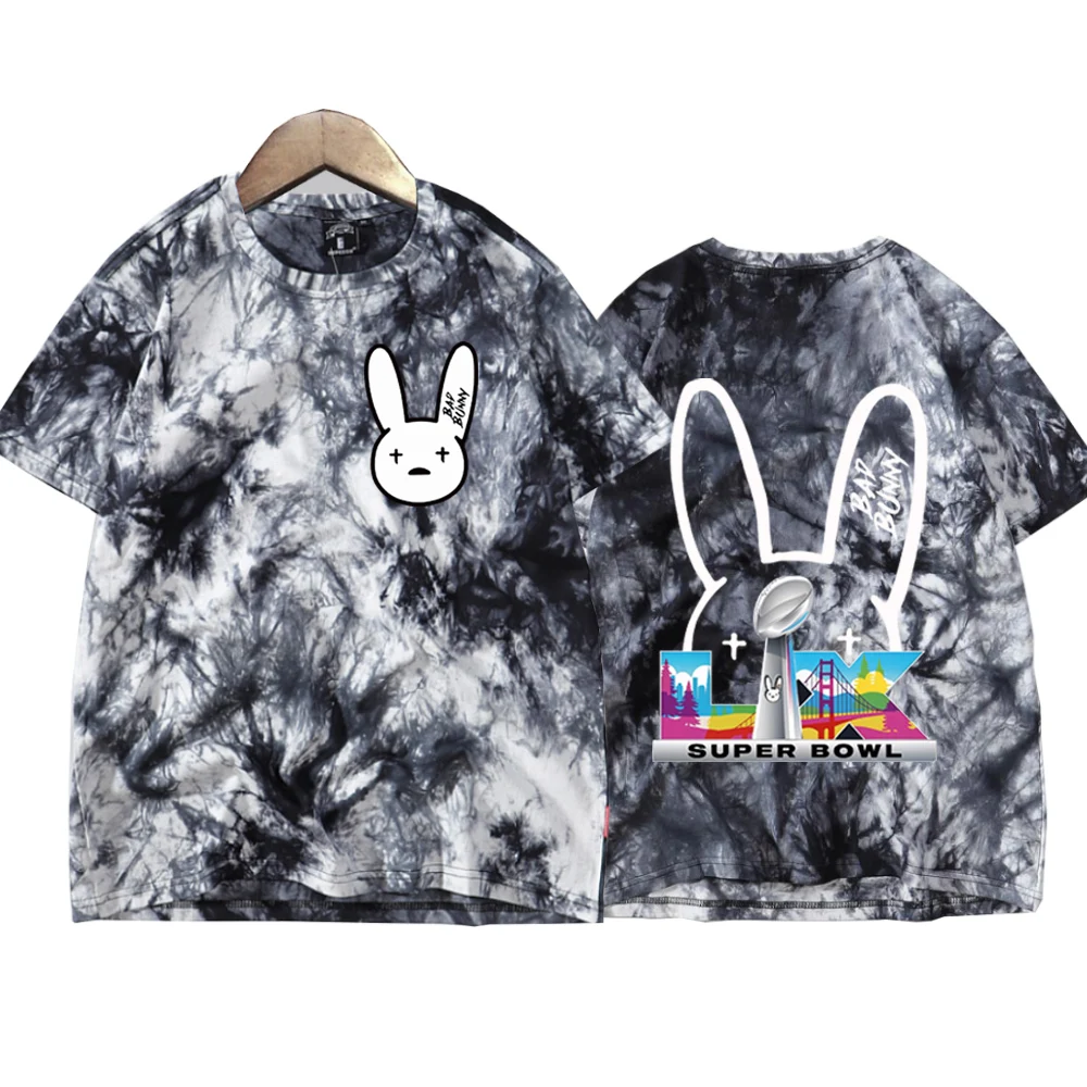 باد باني باول 2026 عرض نصف الوقت التعادل صبغ قميص رجل امرأة Harajuku تي شيرتات قصيرة الاكمام مروحة هدية #4