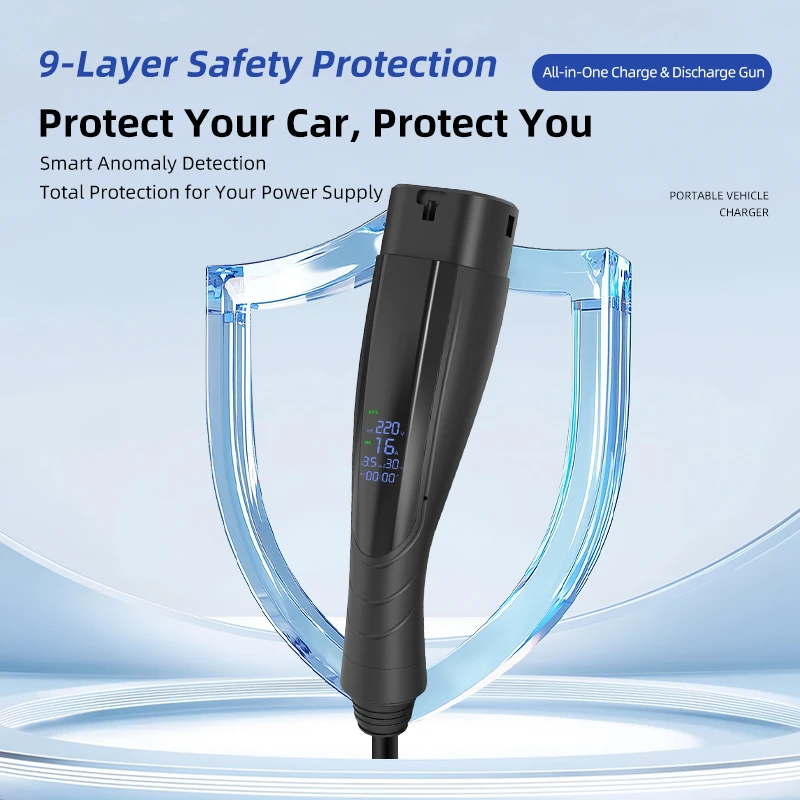 New Energy Vehicle Charging and Discharging Gun Smart 2in1 Portable Charging Discharging Unit with Digital Display AC Universal