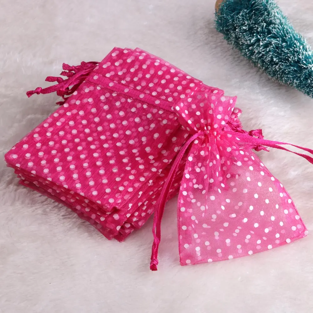 25pcs/lot Organza Candy Bag Hight Qulity Polka Dot Drawstring Pouches For Wedding Christmas Party Jewelry Packing Gift Bags