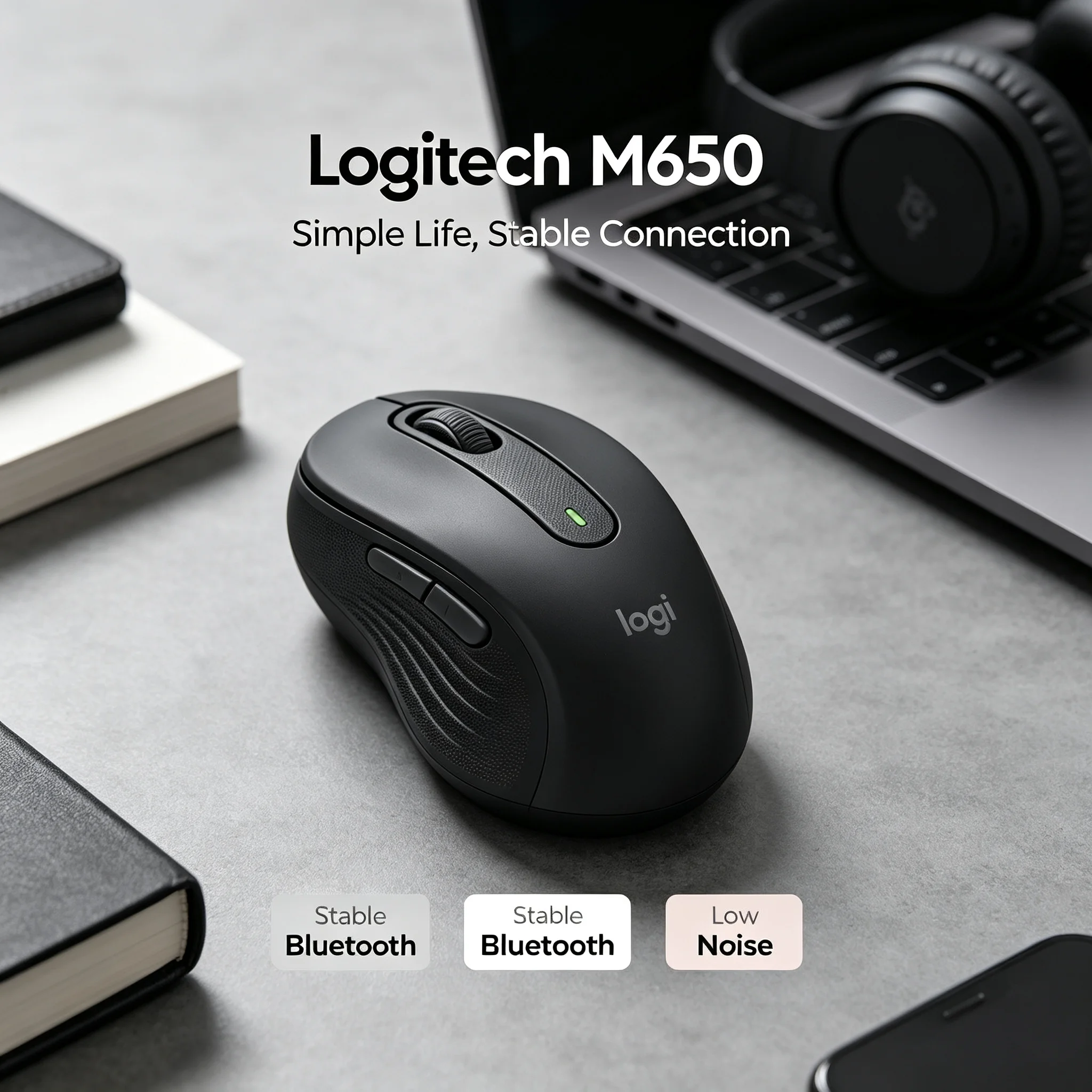 Logitech M650 Ergonomic Wireless Bluetooth Mouse Silent Clicks Long Battery Life Windows Mac Laptop PC