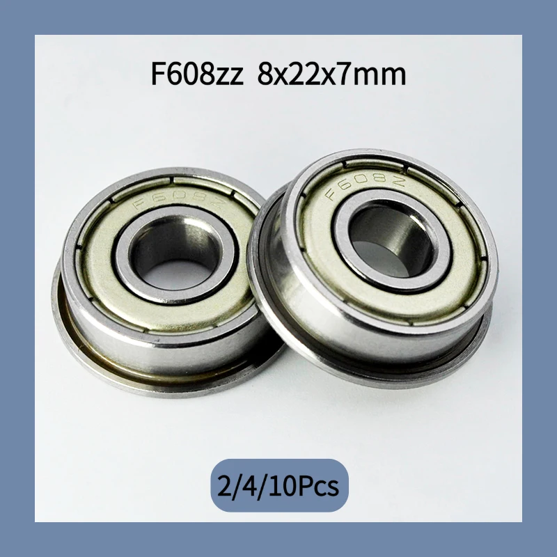 2/4/10Pcs F608ZZ Chrome Steel Flanged Deep Groove Ball Bearings 8×22×7mm Double ZZ Metal Shield Mini Bearings