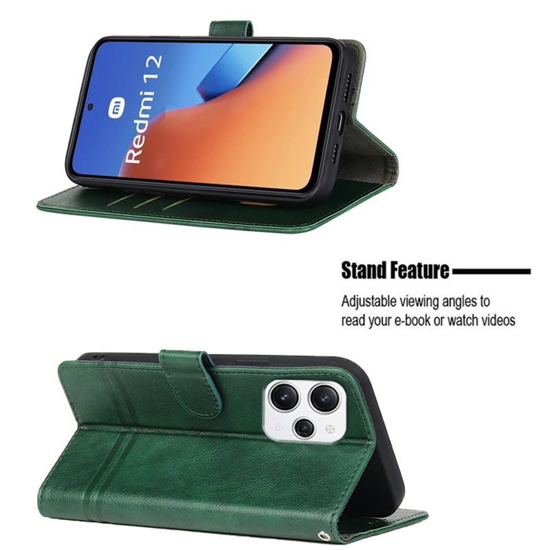 Чехол На Voor Xiaomi Redmi 12 Case Originele Lederen Telefoonhoes Voor Carcasa Redmi 12 Portemonnee Funda Para Coque Redmi12 Mujer Hoesje