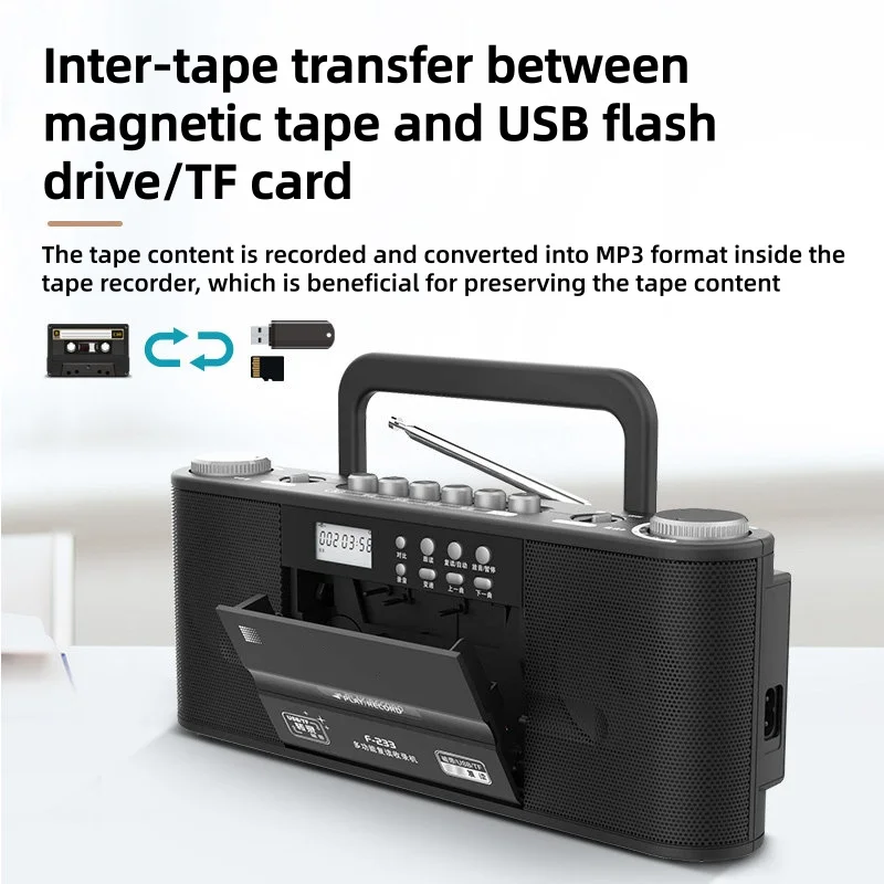 Dual Speaker Cassette Recorder Bluetooth FM Radio Tape To MP3 Converter Portable Vintage Tape Player