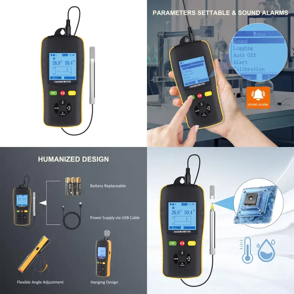 Thermo-hygrometer Calibrated Sound Alarm Fast Response Handheld Thermometer and Hygrometer High-precision Measuring