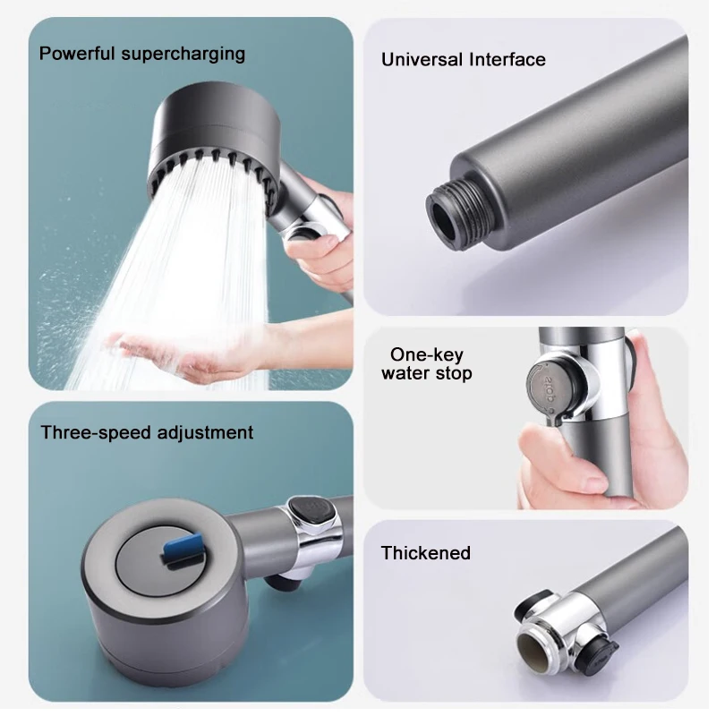 3 Mode High Pressure Shower Head Adjustable ShowerHead Filter With Massage Brush One-Key Stop Shower Bathroom Accessories