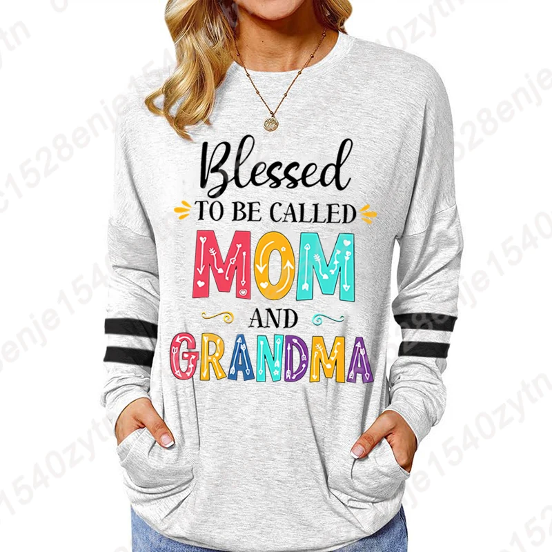 

Fall & Winter Women Clothing Blessed To Be Called Mom And Grandma Print Sweatshirt Long Sleeve Blouse Ladies Round Neck Pullover