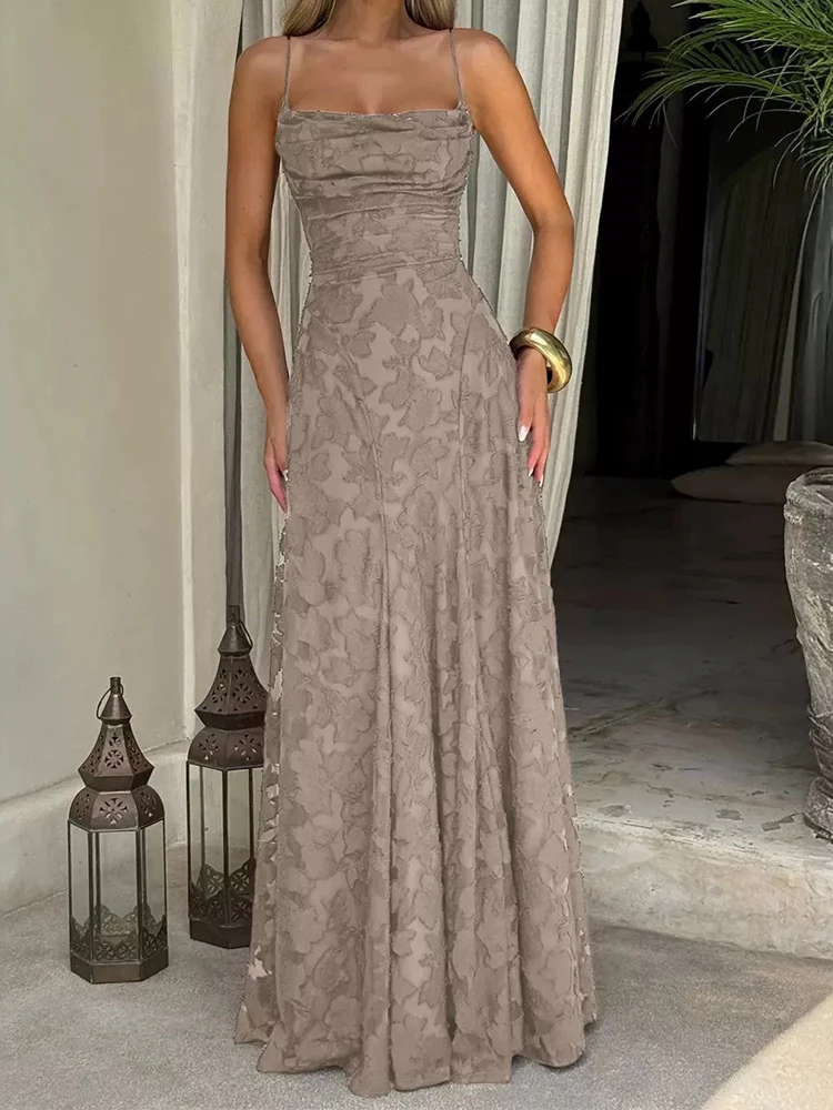 2026 Maxi-jurk met bloemenborduursel voor dames, zomerse feestjurk, sexy rugloze jurk met schouderbandjes, Franse stijl, avondjurk