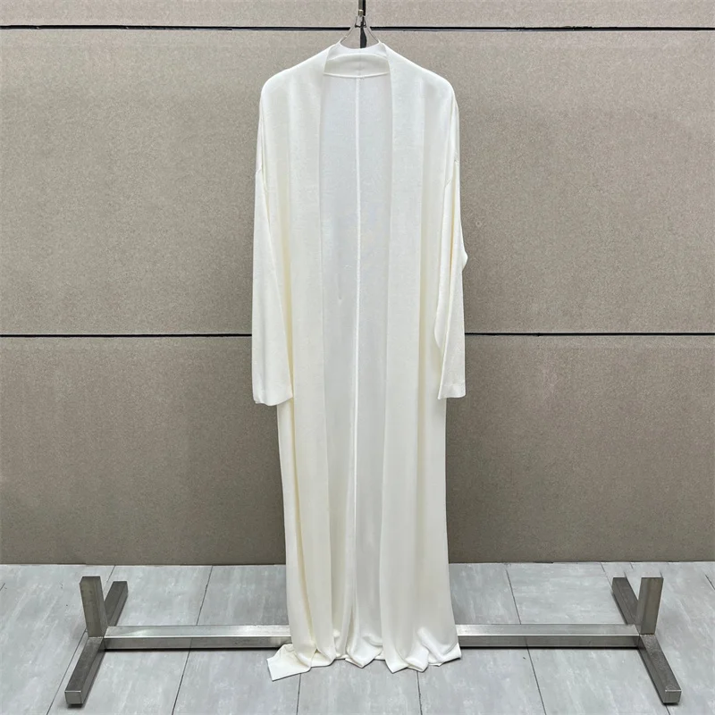 

Женский кардиган 2026: Новинка лета, эластичный приталенный топ с длинным рукавом, вязаное длинное пальто из прохладного шелка, повседневный кардиган в стиле Y2K